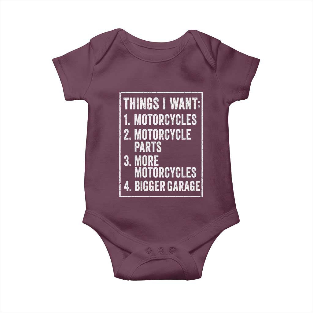 Funny Motorcycle Lovers Baby Onesie Things I Want Vintage Garage Graphic Bikers Club