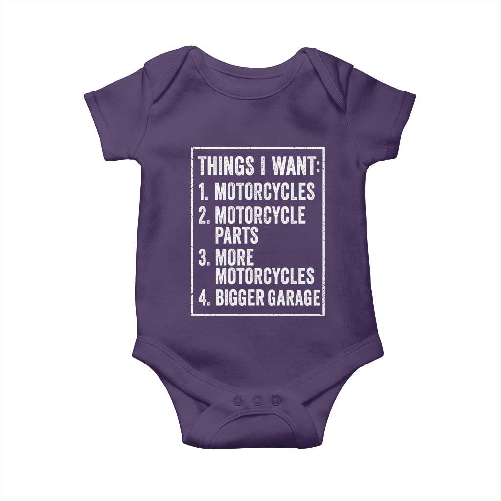 Funny Motorcycle Lovers Baby Onesie Things I Want Vintage Garage Graphic Bikers Club