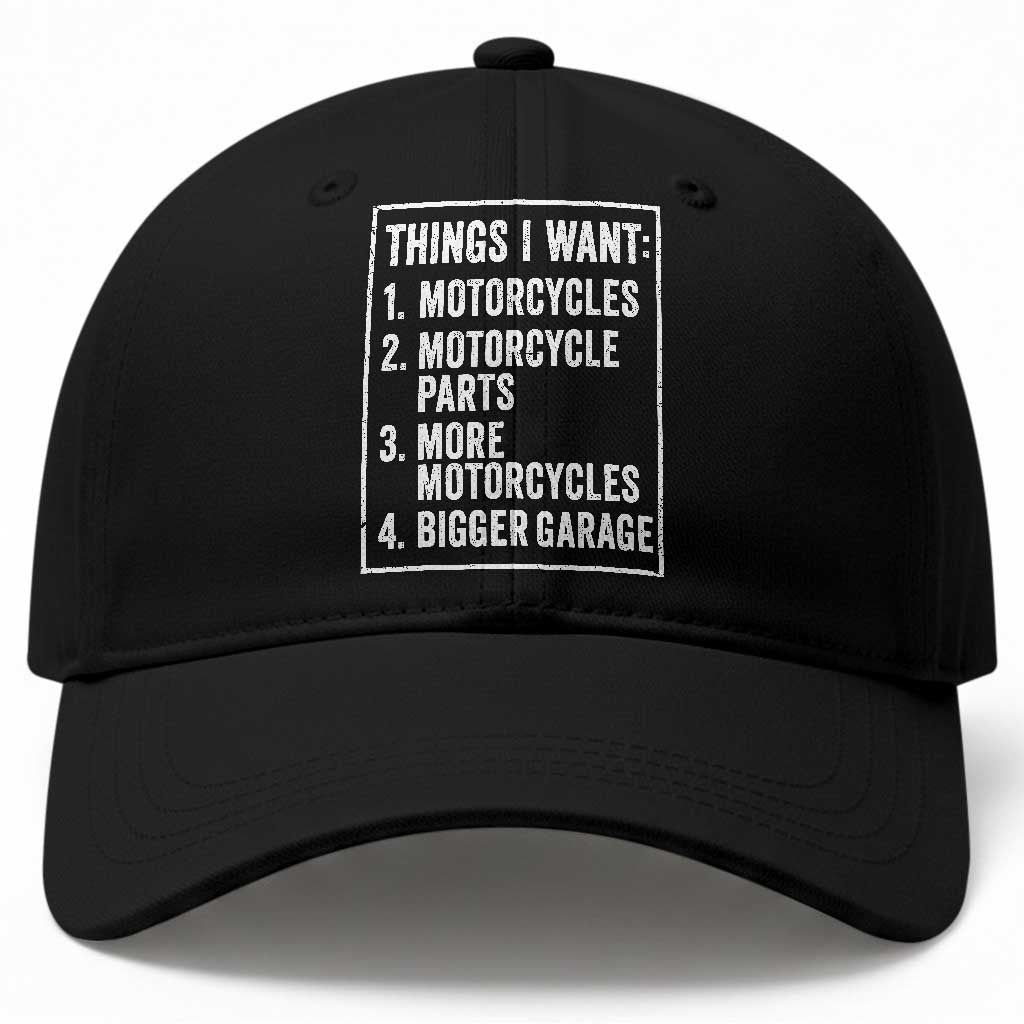 Funny Motorcycle Lovers Baseball Cap Things I Want Vintage Garage Graphic Bikers Club