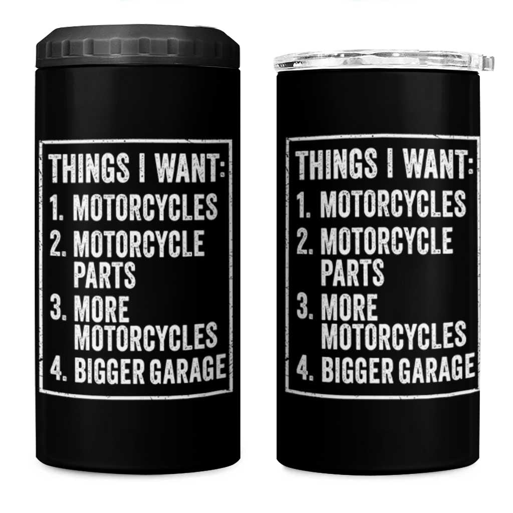 Funny Motorcycle Lovers 4 in 1 Can Cooler Tumbler Things I Want Vintage Garage Graphic Bikers Club