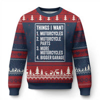Funny Motorcycle Lovers Ugly Christmas Sweater Things I Want Vintage Garage Graphic Bikers Club