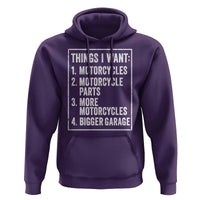 Funny Motorcycle Lovers Hoodie Things I Want Vintage Garage Graphic Bikers Club