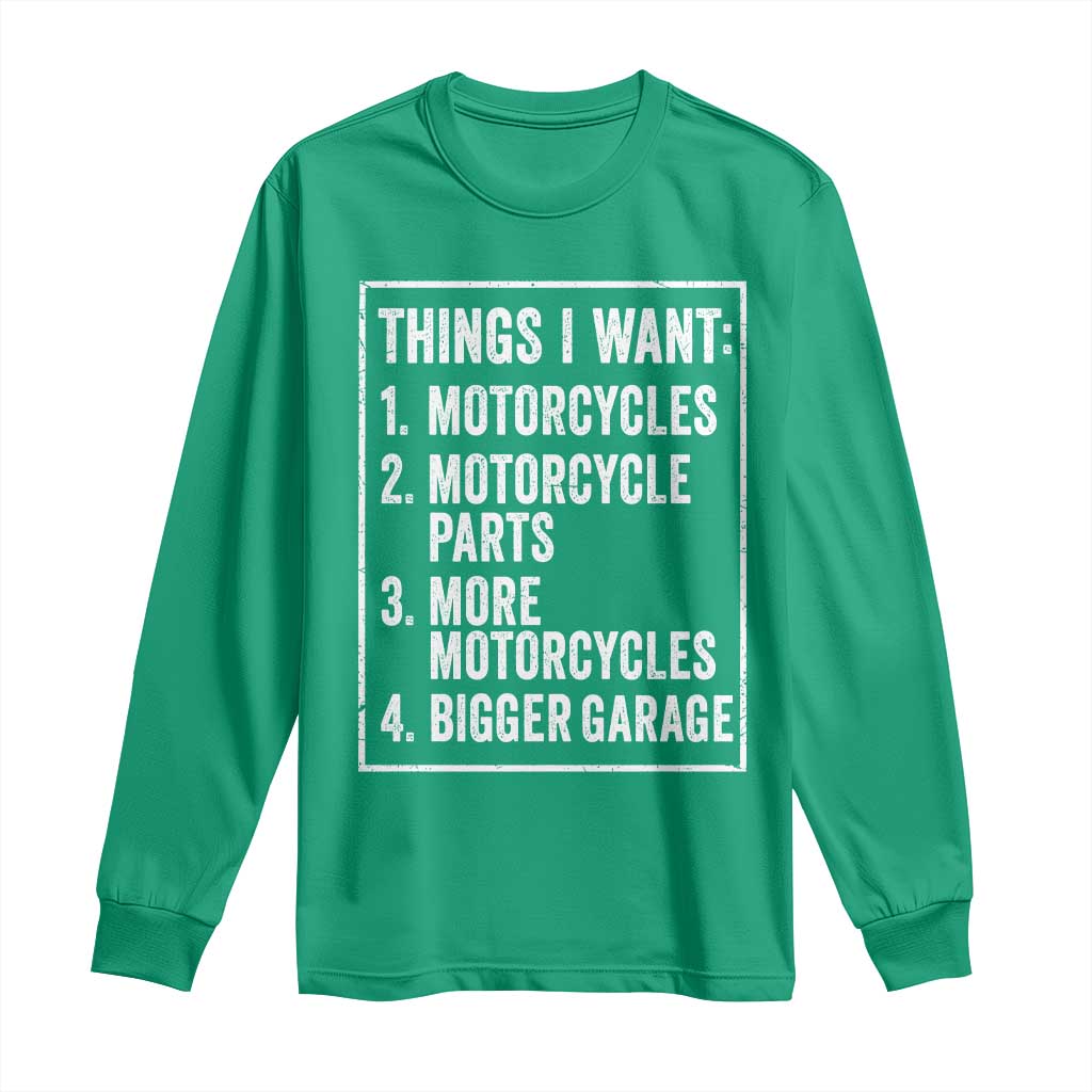 Funny Motorcycle Lovers Long Sleeve Shirt Things I Want Vintage Garage Graphic Bikers Club