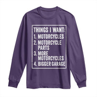 Funny Motorcycle Lovers Long Sleeve Shirt Things I Want Vintage Garage Graphic Bikers Club