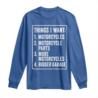 Funny Motorcycle Lovers Long Sleeve Shirt Things I Want Vintage Garage Graphic Bikers Club