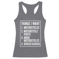 Funny Motorcycle Lovers Racerback Tank Top Things I Want Vintage Garage Graphic Bikers Club