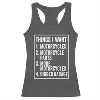 Funny Motorcycle Lovers Racerback Tank Top Things I Want Vintage Garage Graphic Bikers Club