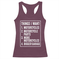 Funny Motorcycle Lovers Racerback Tank Top Things I Want Vintage Garage Graphic Bikers Club