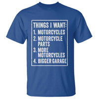 Funny Motorcycle Lovers T Shirt Things I Want Vintage Garage Graphic Bikers Club