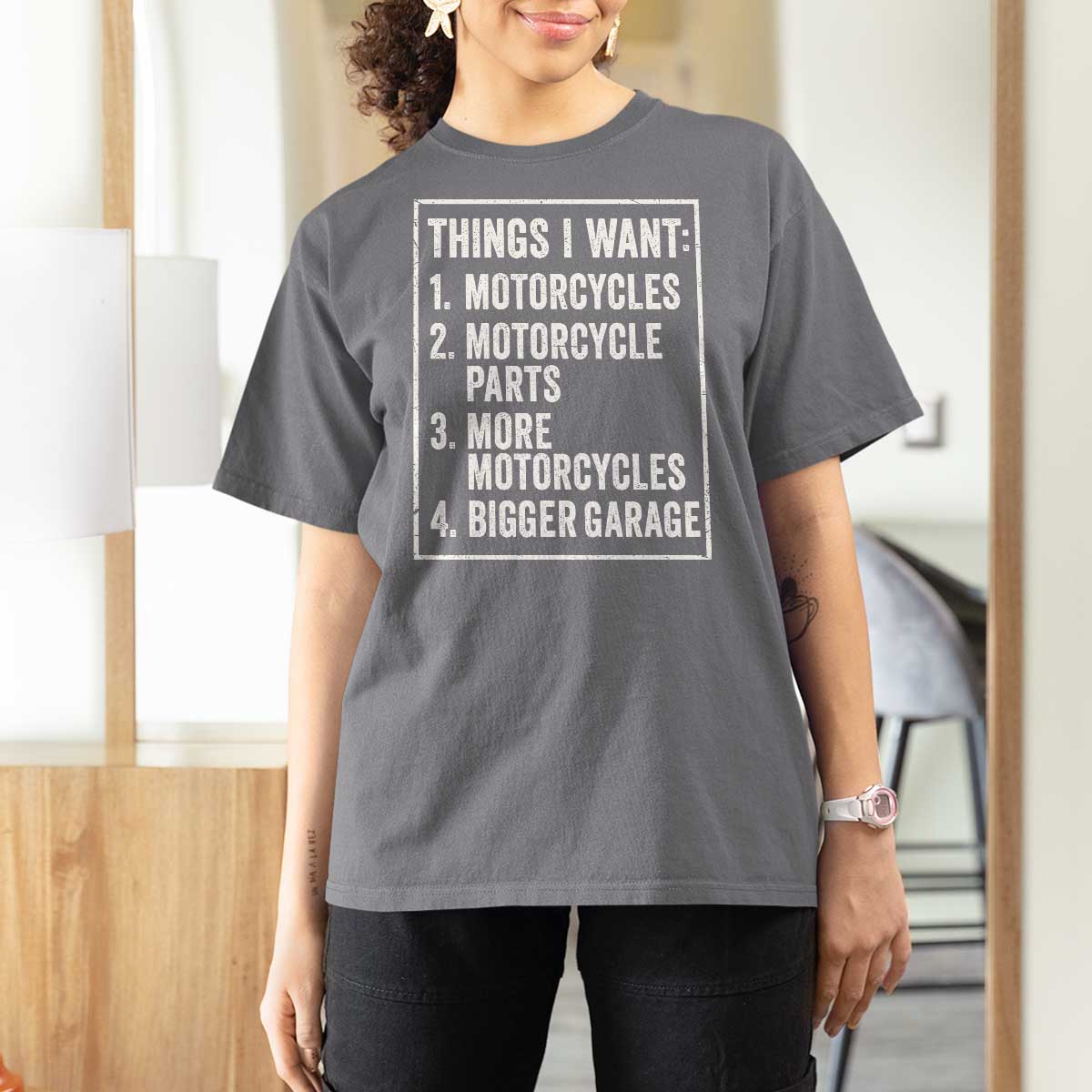 Funny Motorcycle Lovers T Shirt For Women Things I Want Vintage Garage Graphic Bikers Club