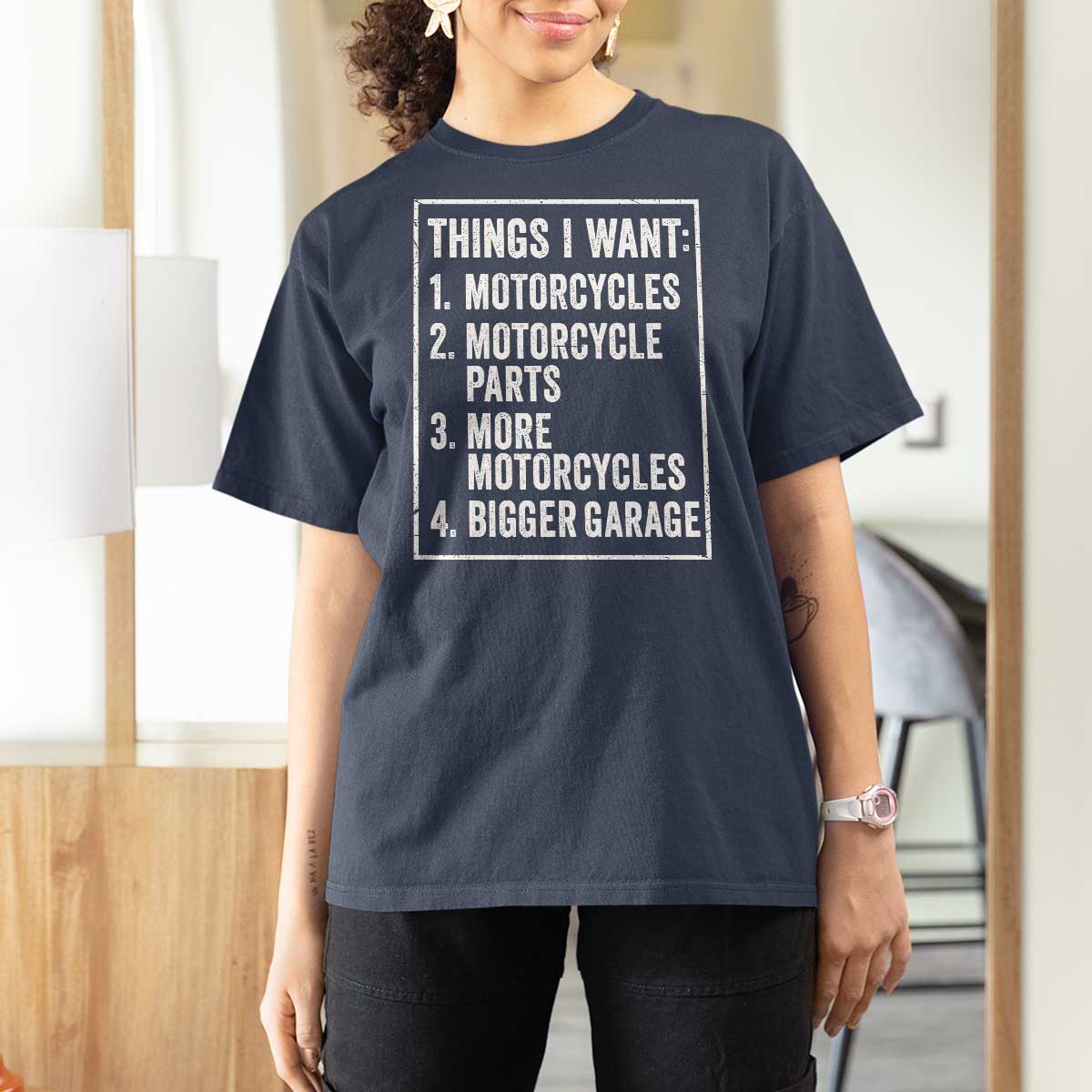 Funny Motorcycle Lovers T Shirt For Women Things I Want Vintage Garage Graphic Bikers Club