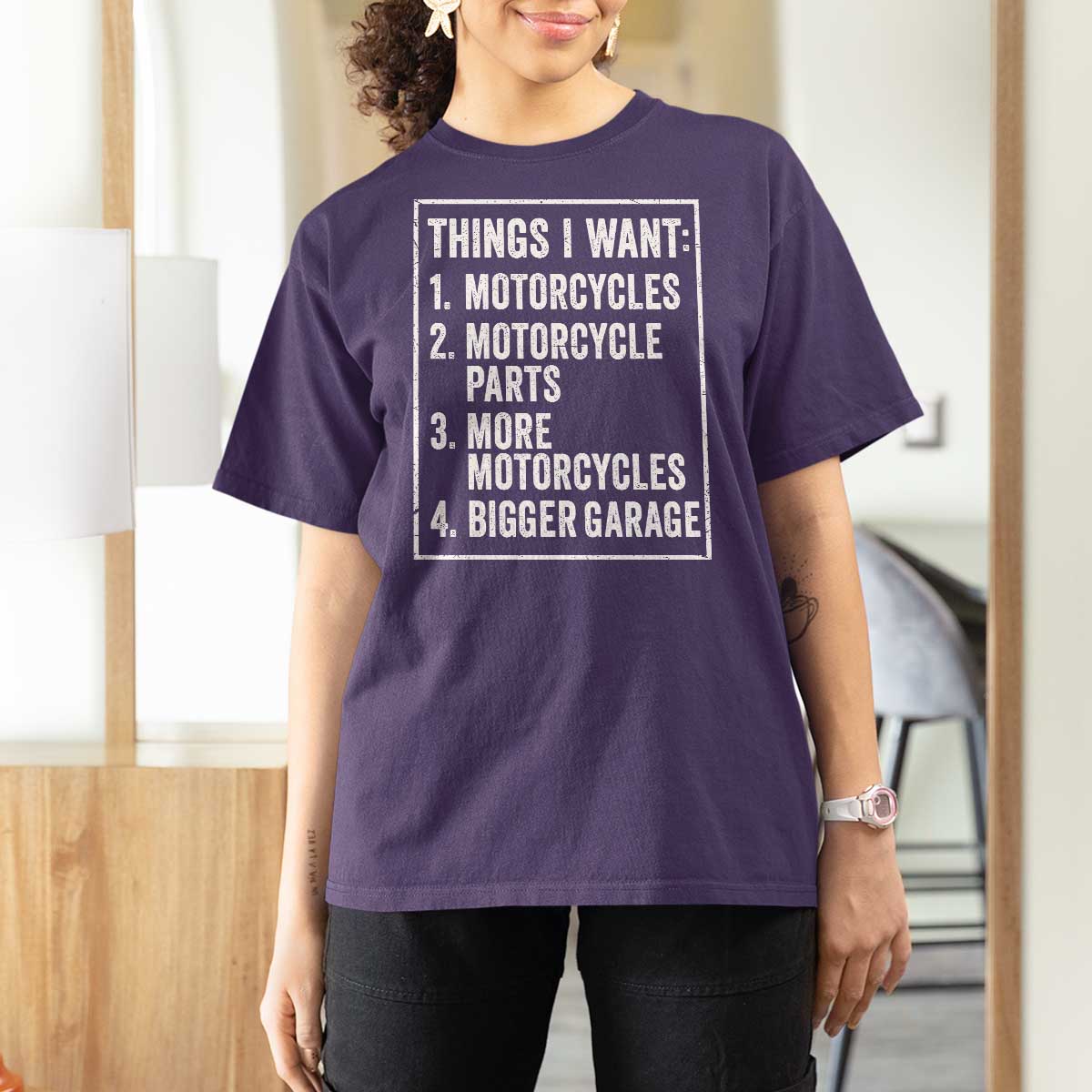Funny Motorcycle Lovers T Shirt For Women Things I Want Vintage Garage Graphic Bikers Club