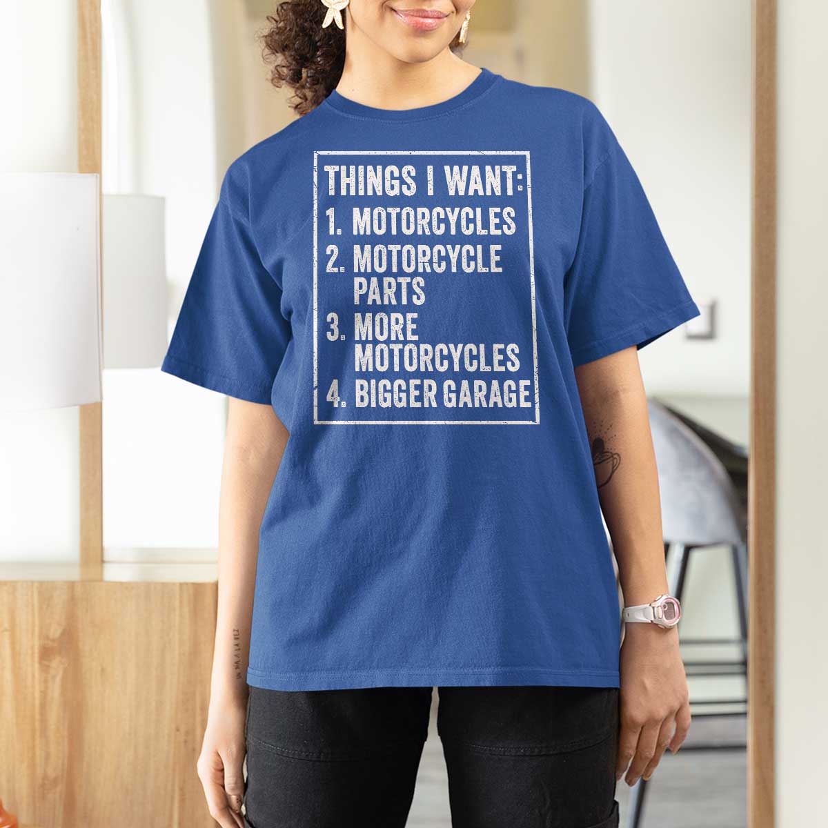 Funny Motorcycle Lovers T Shirt For Women Things I Want Vintage Garage Graphic Bikers Club