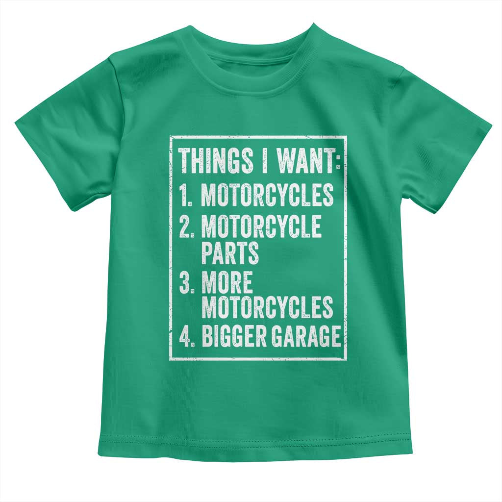 Funny Motorcycle Lovers Toddler T Shirt Things I Want Vintage Garage Graphic Bikers Club