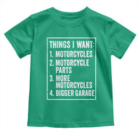 Funny Motorcycle Lovers Toddler T Shirt Things I Want Vintage Garage Graphic Bikers Club