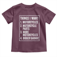 Funny Motorcycle Lovers Toddler T Shirt Things I Want Vintage Garage Graphic Bikers Club