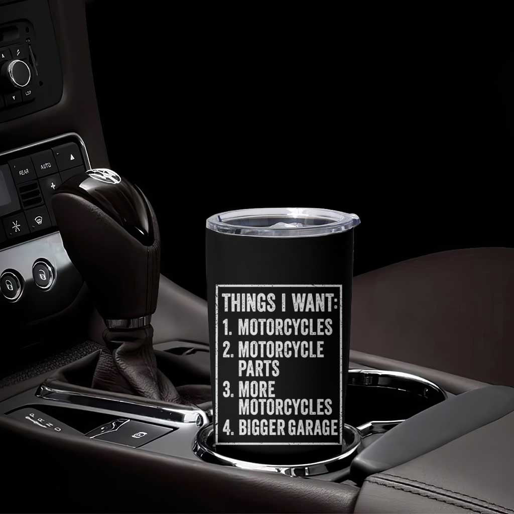 Funny Motorcycle Lovers Tumbler Cup Things I Want Vintage Garage Graphic Bikers Club