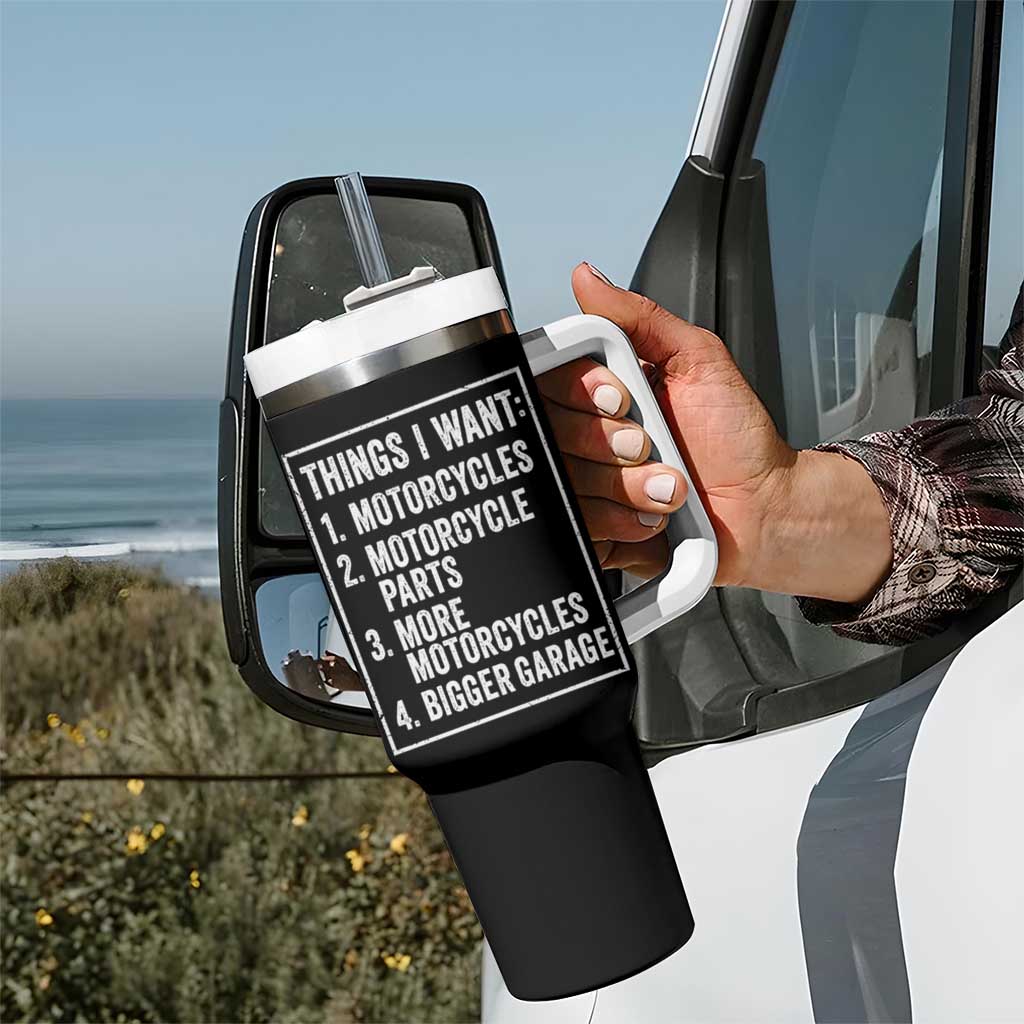 Funny Motorcycle Lovers Tumbler With Handle Things I Want Vintage Garage Graphic Bikers Club