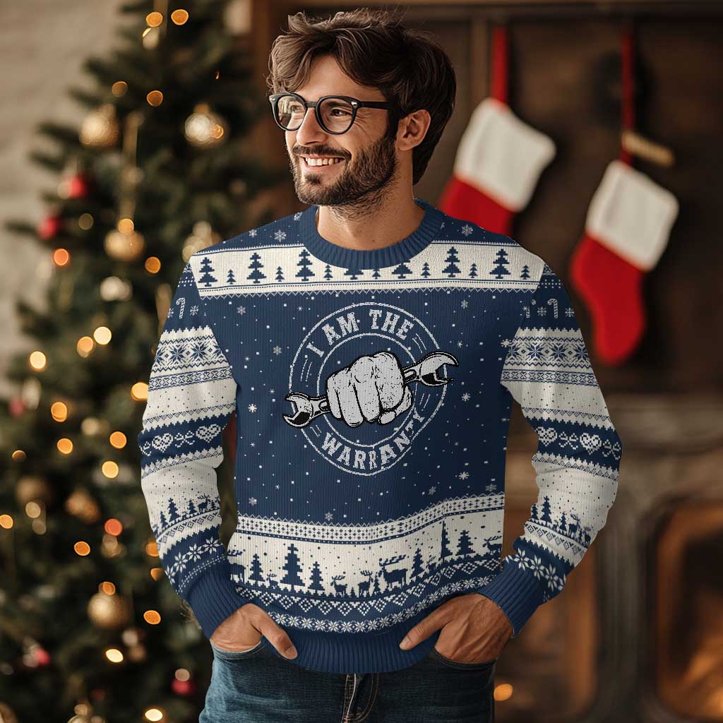 I Am The Warranty Mechanic Ugly Christmas Sweater Car Repair Guy Funny Handyman Distressed Graphic
