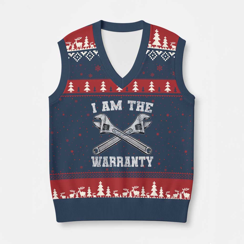 I Am The Warranty Mechanic V-Neck Knit Sweater Vest Car Repair Funny Handyman Distressed Graphic