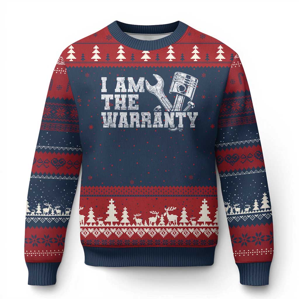 I Am The Warranty Ugly Christmas Sweater Race Car Parts Repair Guy Funny Mechanic