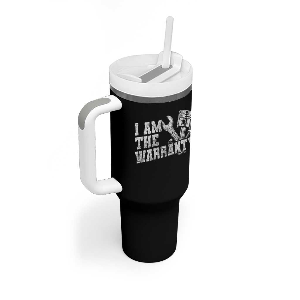 I Am The Warranty Tumbler With Handle Race Car Parts Repair Guy Funny Mechanic