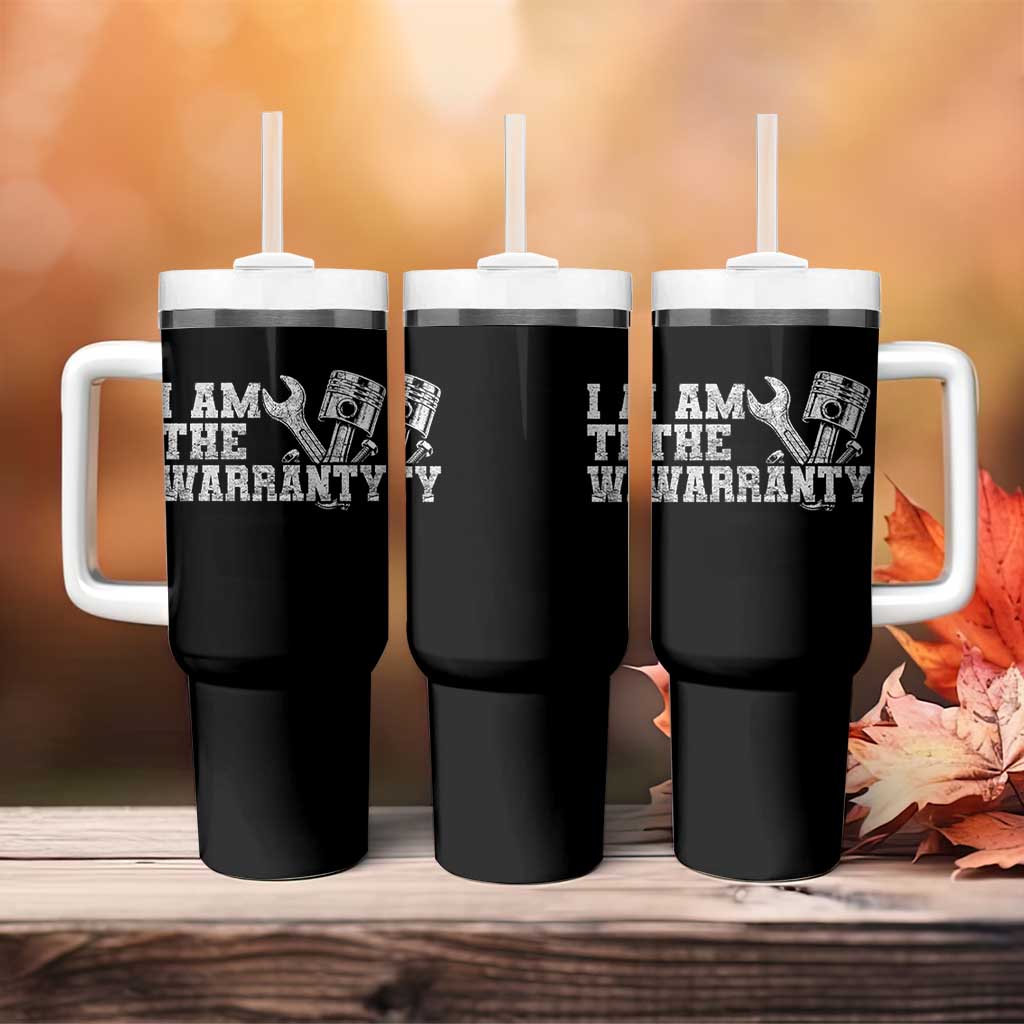 I Am The Warranty Tumbler With Handle Race Car Parts Repair Guy Funny Mechanic