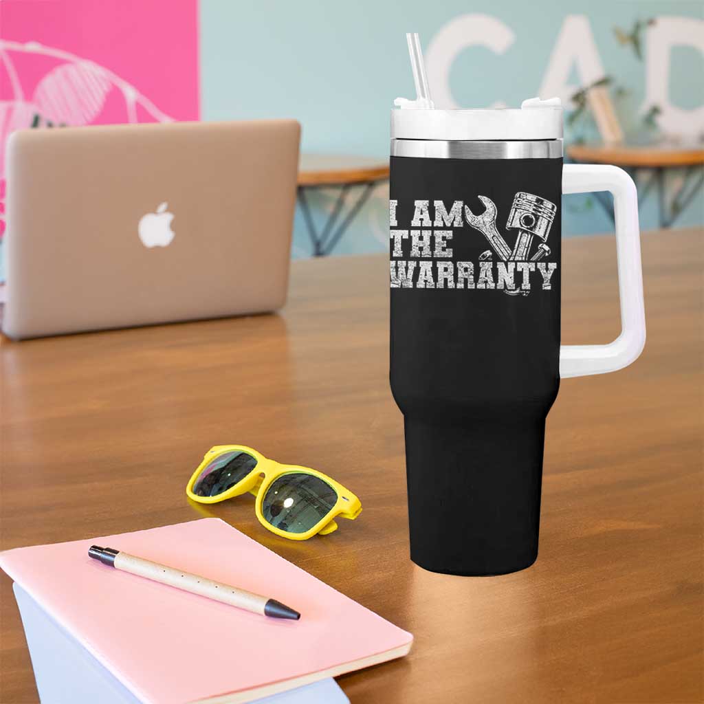 I Am The Warranty Tumbler With Handle Race Car Parts Repair Guy Funny Mechanic