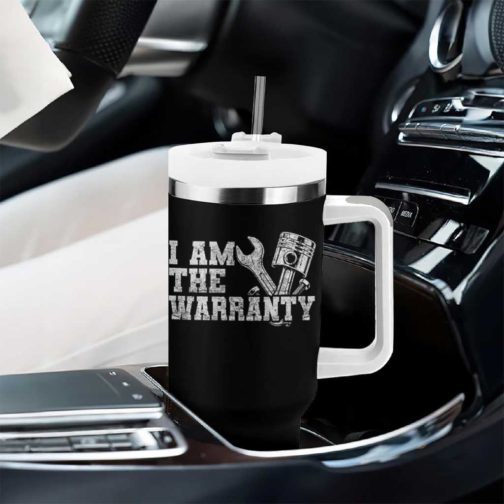 I Am The Warranty Tumbler With Handle Race Car Parts Repair Guy Funny Mechanic