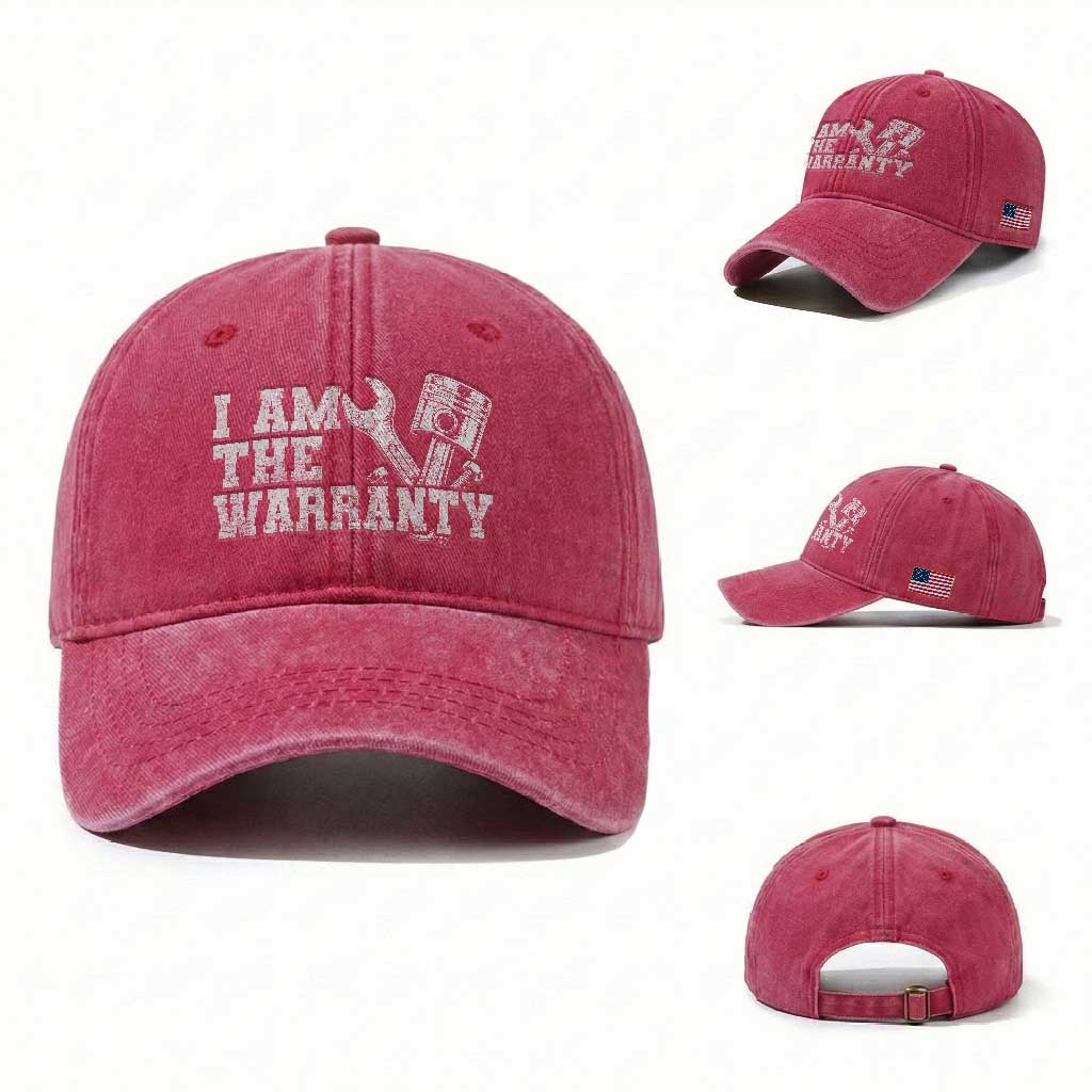 I Am The Warranty Washed Cotton Baseball Cap Race Car Parts Repair Guy Funny Mechanic