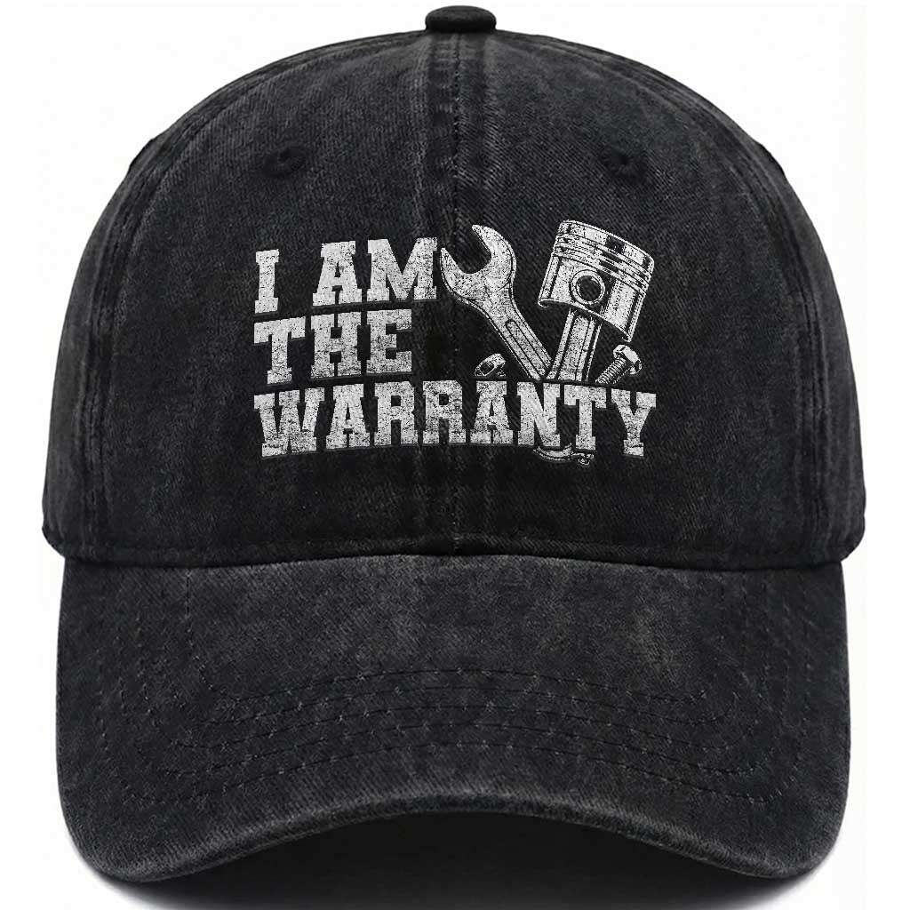 I Am The Warranty Washed Cotton Baseball Cap Race Car Parts Repair Guy Funny Mechanic