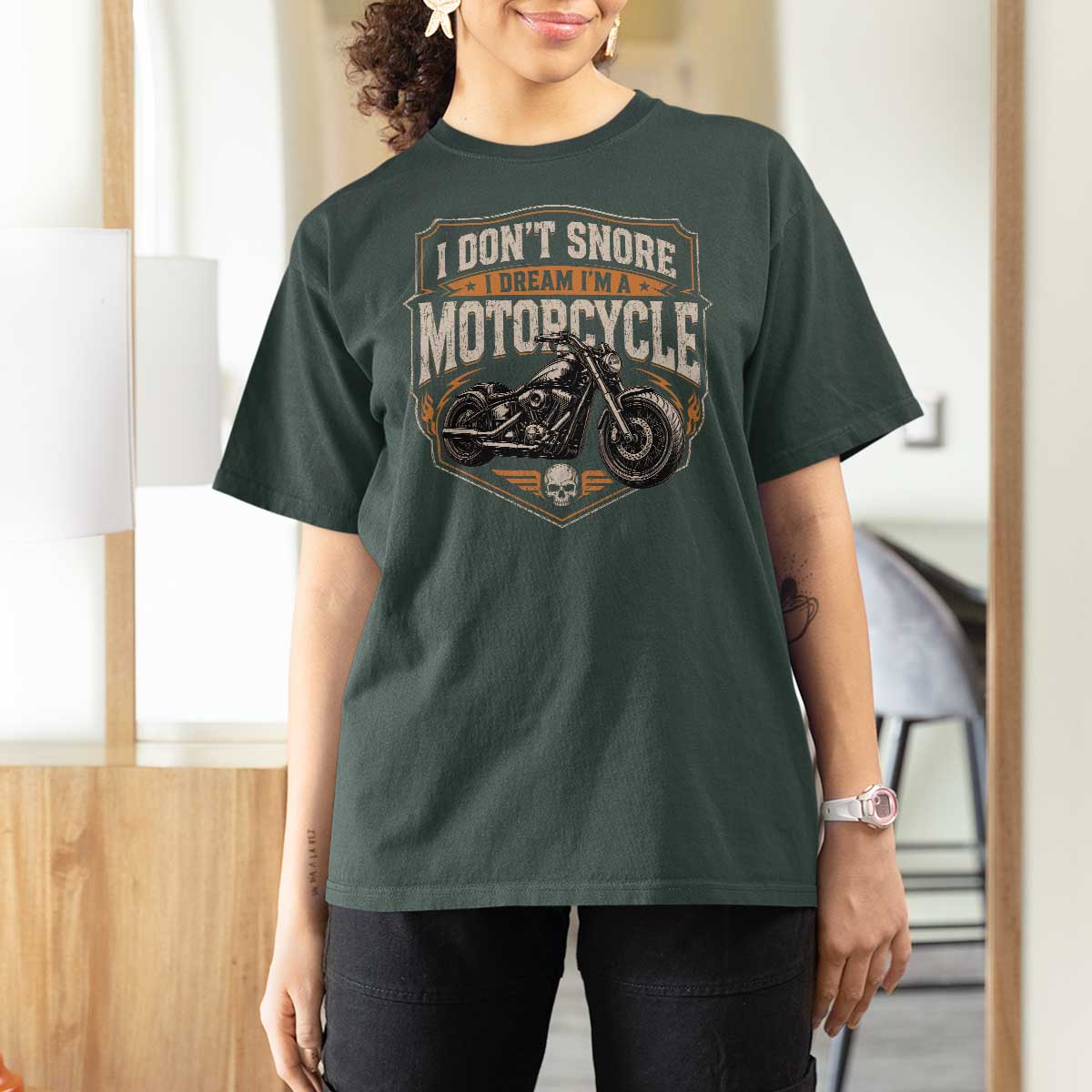 I Dont Snore I Dream Im A Motorcycle Rider T Shirt For Women Snoring Biker Retro Bikers Club