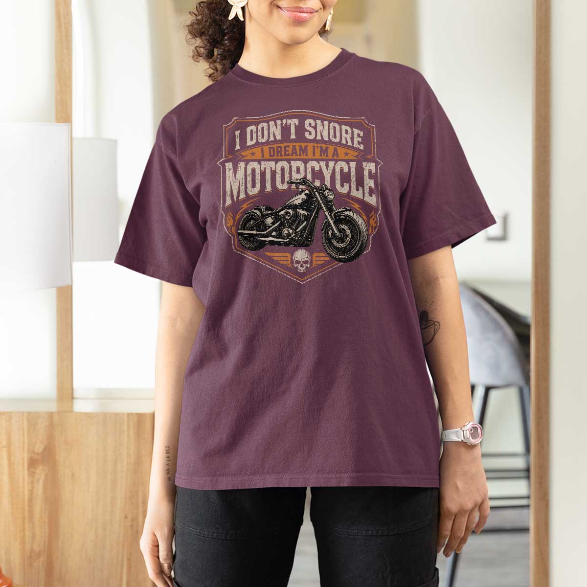 I Dont Snore I Dream Im A Motorcycle Rider T Shirt For Women Snoring Biker Retro Bikers Club