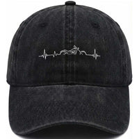 Heartbeat Motorcycle Lovers Washed Cotton Baseball Cap Sports Biker Bikers Club