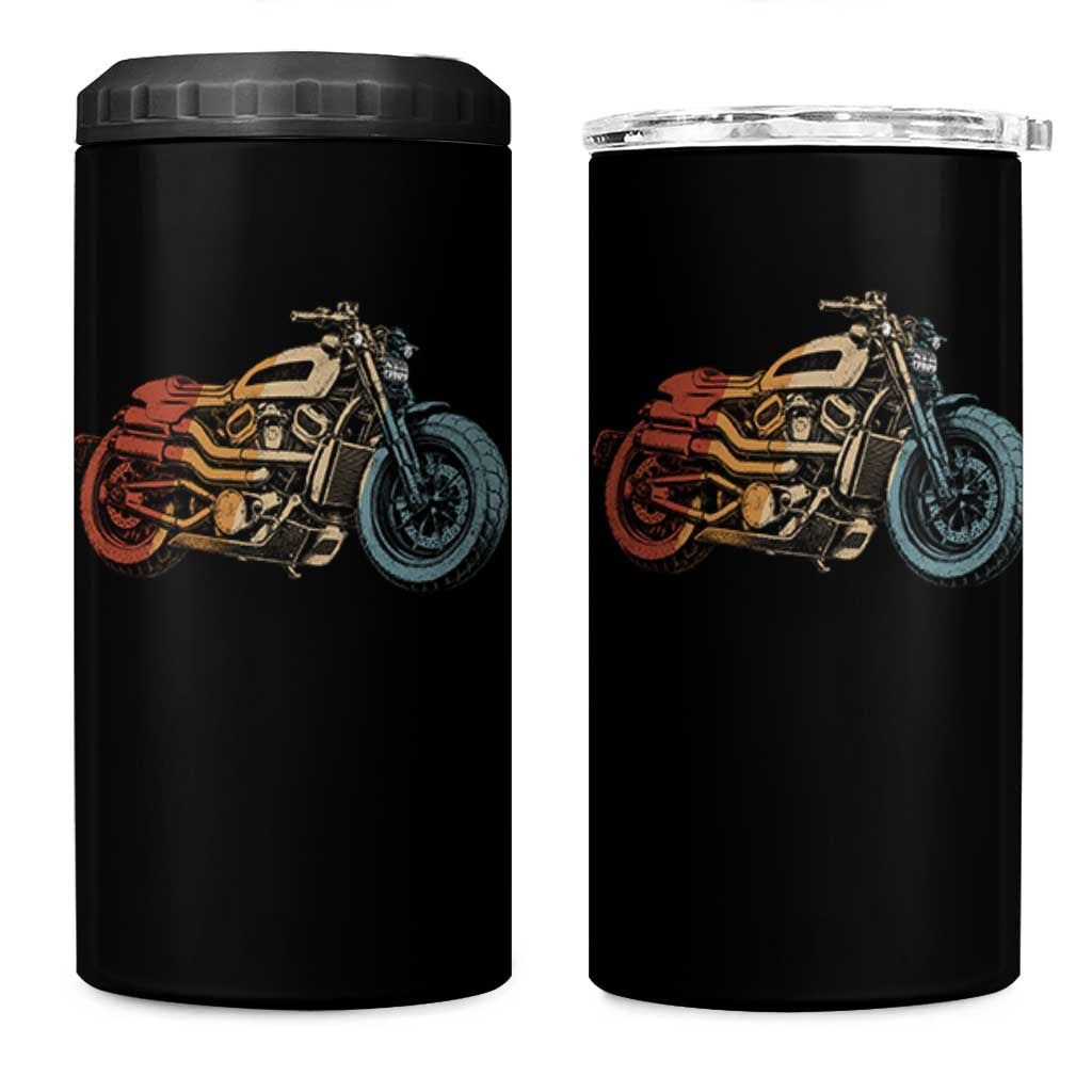Vintage Motorcycle 4 in 1 Can Cooler Tumbler Retro Rider Graphic Motorcycle Enthusiasts Bikers Club