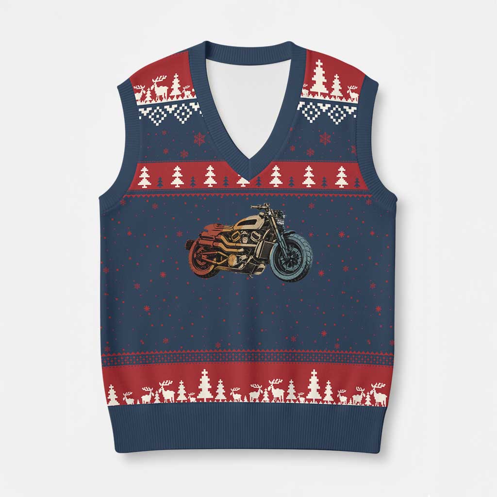 Vintage Motorcycle V-Neck Knit Sweater Vest Retro Rider Graphic Motorcycle Enthusiasts Bikers Club