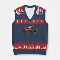 Vintage Motorcycle V-Neck Knit Sweater Vest Retro Rider Graphic Motorcycle Enthusiasts Bikers Club
