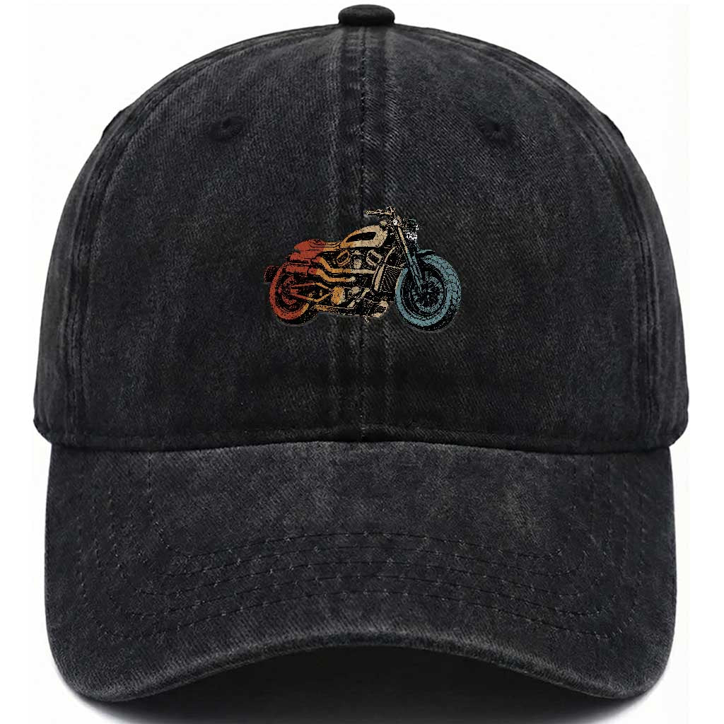 Vintage Motorcycle Washed Cotton Baseball Cap Retro Rider Graphic Motorcycle Enthusiasts Bikers Club