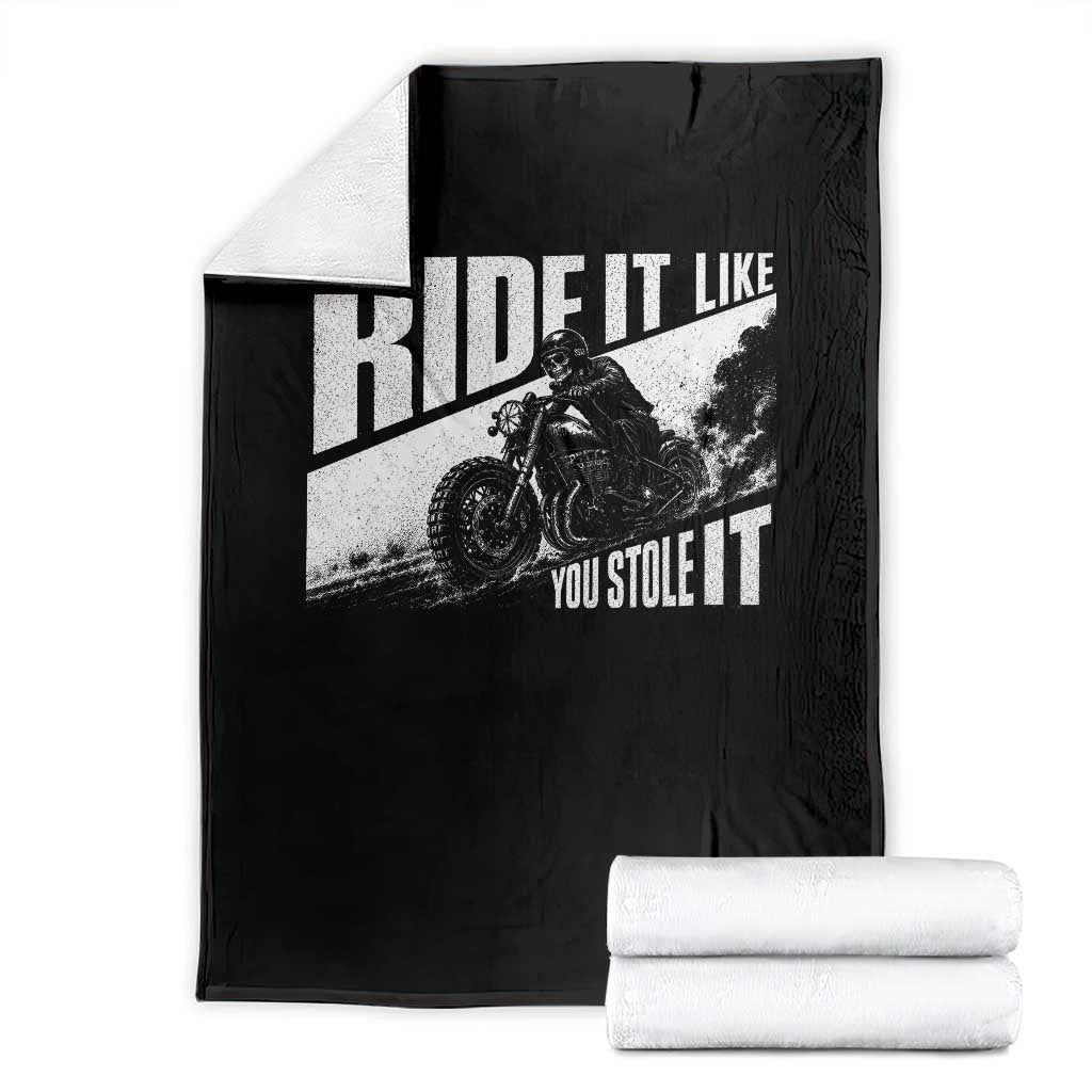 Ride It Like You Stole It Skeleton Biker Throw Blanket Vintage Motorcycle Rider