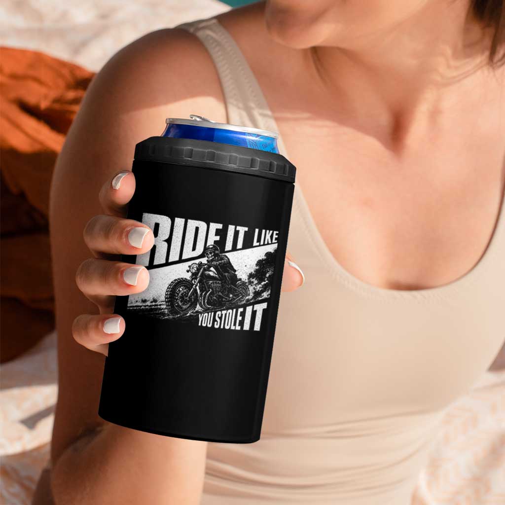 Ride It Like You Stole It Skeleton Biker 4 in 1 Can Cooler Tumbler Vintage Motorcycle Rider