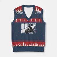 Ride It Like You Stole It Skeleton Biker V-Neck Knit Sweater Vest Vintage Motorcycle Rider