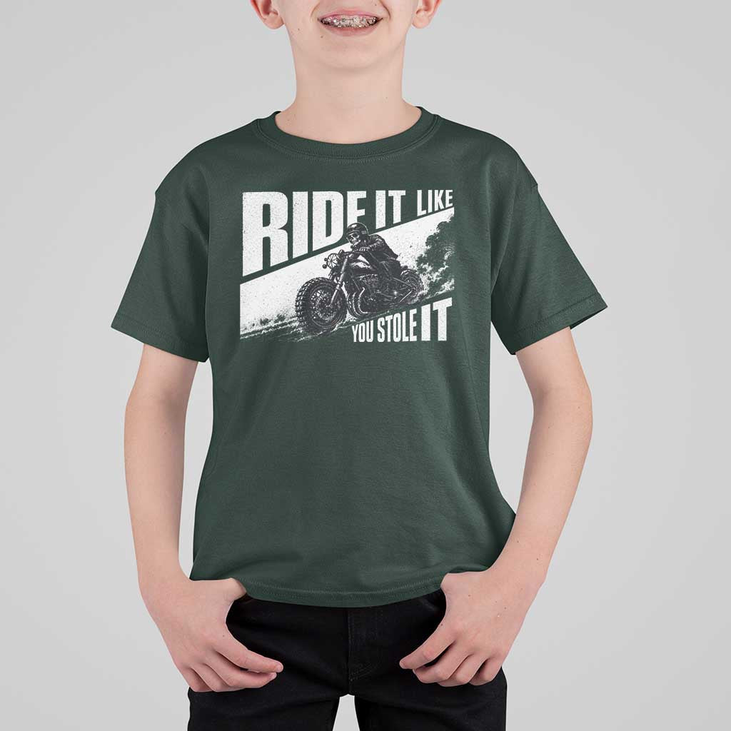 Ride It Like You Stole It Skeleton Biker T Shirt For Kid Vintage Motorcycle Rider