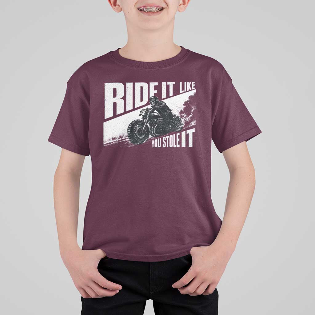 Ride It Like You Stole It Skeleton Biker T Shirt For Kid Vintage Motorcycle Rider