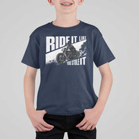 Ride It Like You Stole It Skeleton Biker T Shirt For Kid Vintage Motorcycle Rider