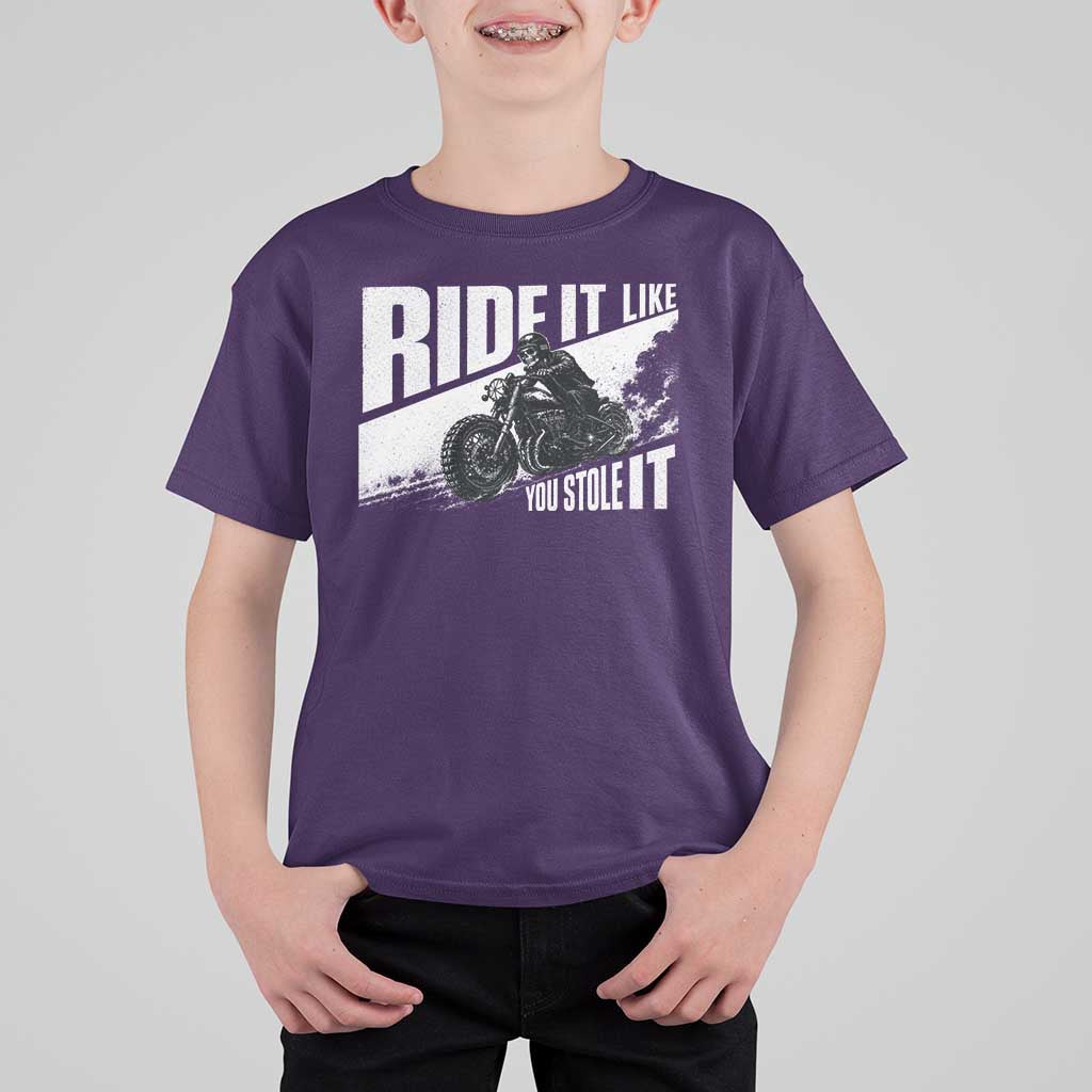 Ride It Like You Stole It Skeleton Biker T Shirt For Kid Vintage Motorcycle Rider