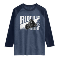 Ride It Like You Stole It Skeleton Biker Raglan Shirt Vintage Motorcycle Rider