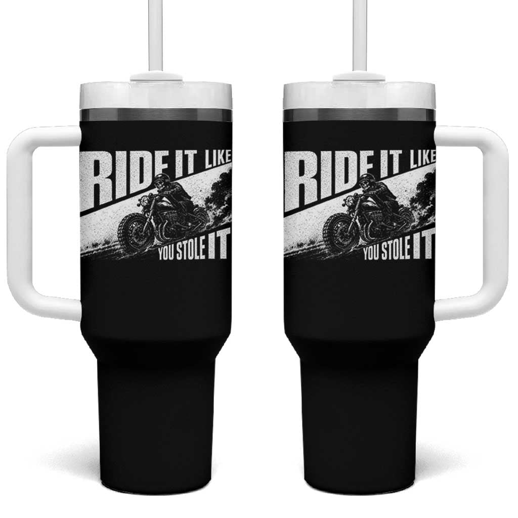 Ride It Like You Stole It Skeleton Biker Tumbler With Handle Vintage Motorcycle Rider