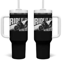 Ride It Like You Stole It Skeleton Biker Tumbler With Handle Vintage Motorcycle Rider