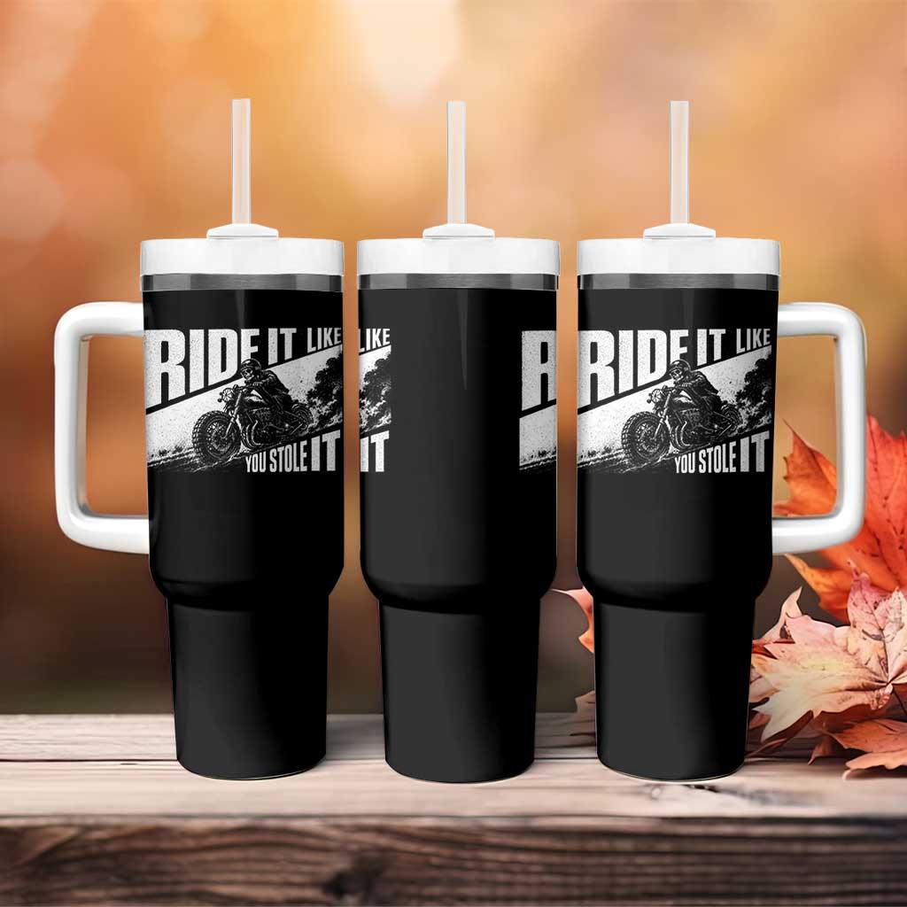 Ride It Like You Stole It Skeleton Biker Tumbler With Handle Vintage Motorcycle Rider