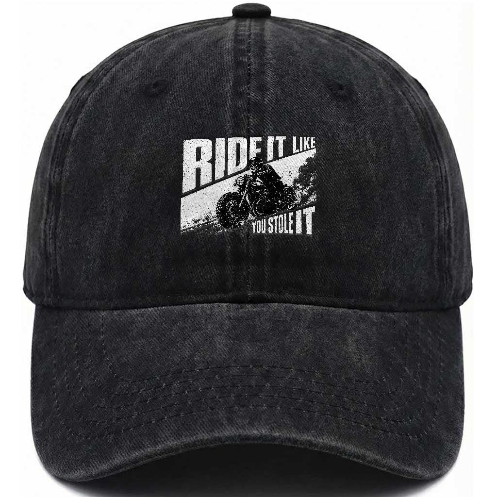 Ride It Like You Stole It Skeleton Biker Washed Cotton Baseball Cap Vintage Motorcycle Rider